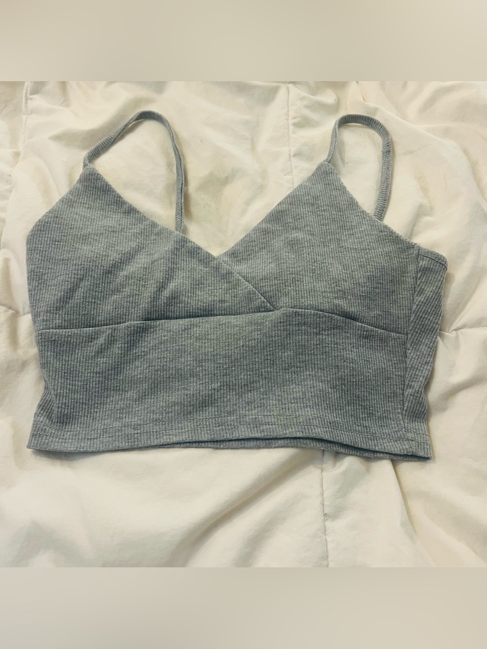 Women's Ribbed V-Neck Bralette - Light Gray